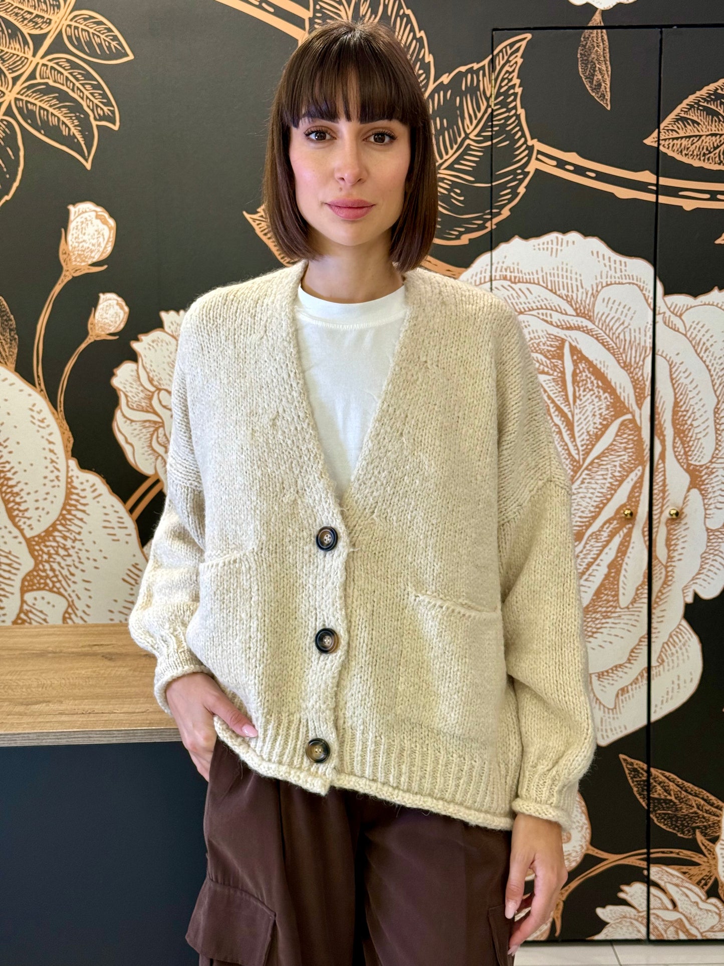 Cardigan tre bottoni panna -  HaveOne