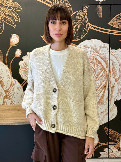 Cardigan tre bottoni panna -  HaveOne