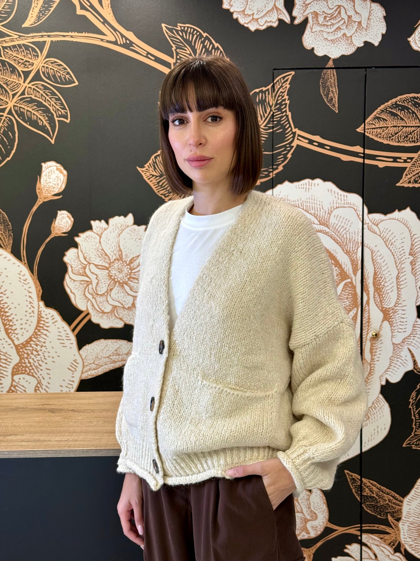 Cardigan tre bottoni panna -  HaveOne