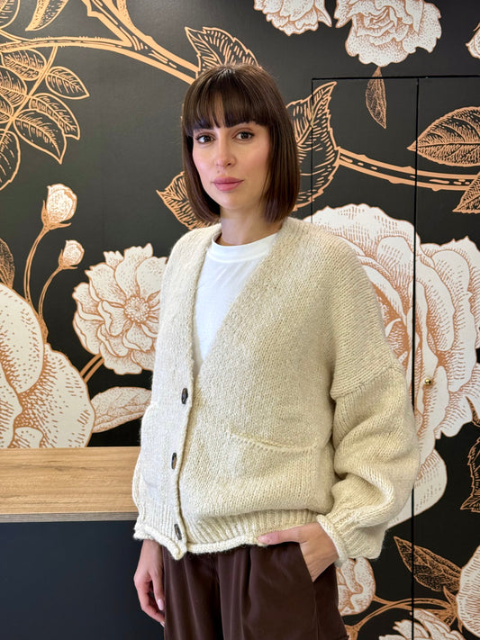 Cardigan tre bottoni panna -  HaveOne