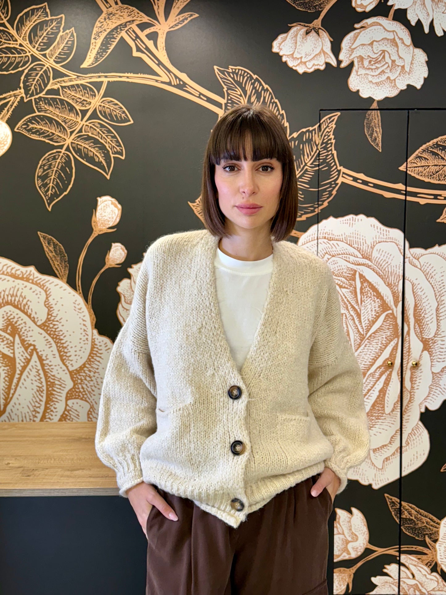 Cardigan tre bottoni panna -  HaveOne