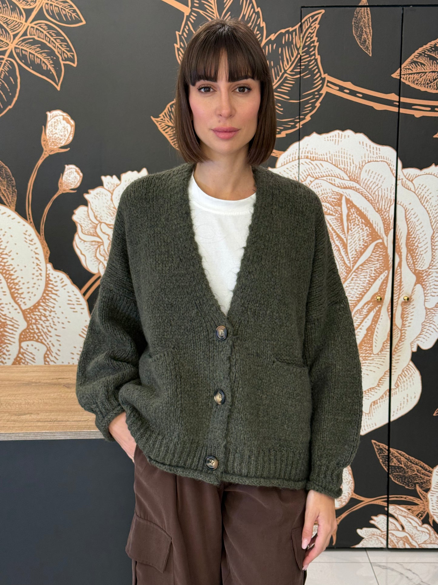 Cardigan tre bottoni verde -  HaveOne