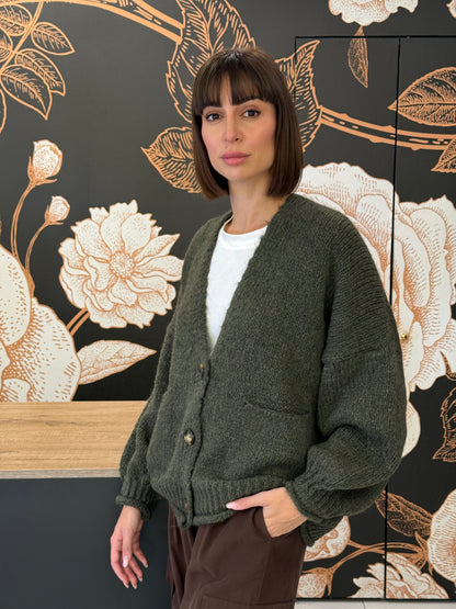 Cardigan tre bottoni verde -  HaveOne