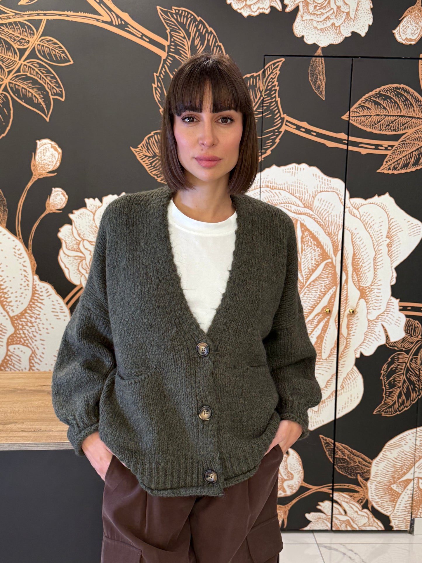 Cardigan tre bottoni verde -  HaveOne