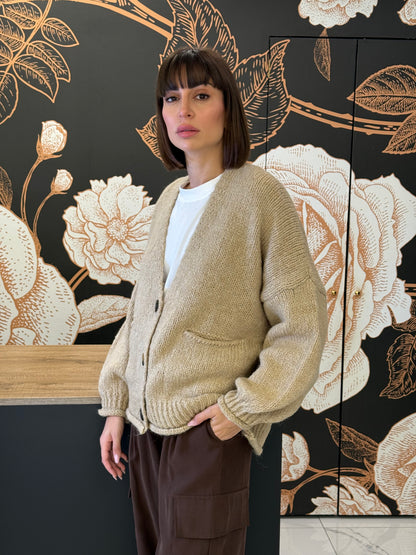 Cardigan tre bottoni beige -  HaveOne