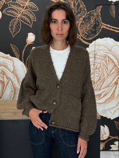 Cardigan tre bottoni tortora - Haveone