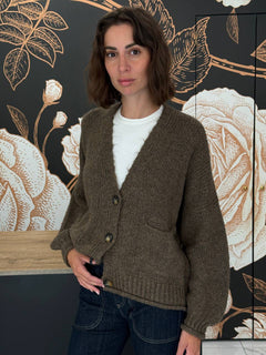 Cardigan tre bottoni tortora - Haveone