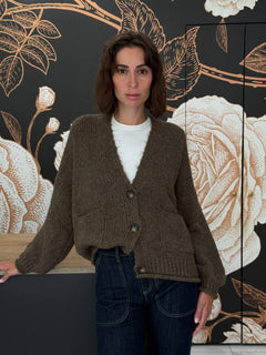Cardigan tre bottoni tortora - Haveone