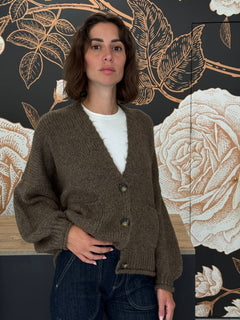 Cardigan tre bottoni tortora - Haveone