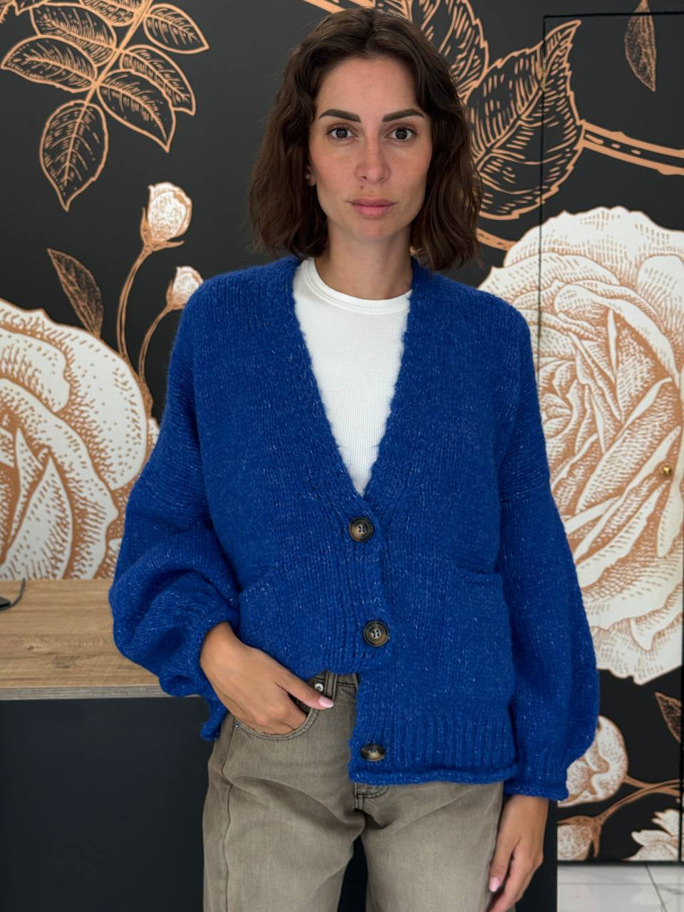 Cardigan tre bottoni blu cina - Haveone