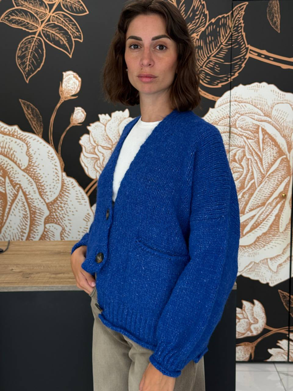 Cardigan tre bottoni blu cina - Haveone