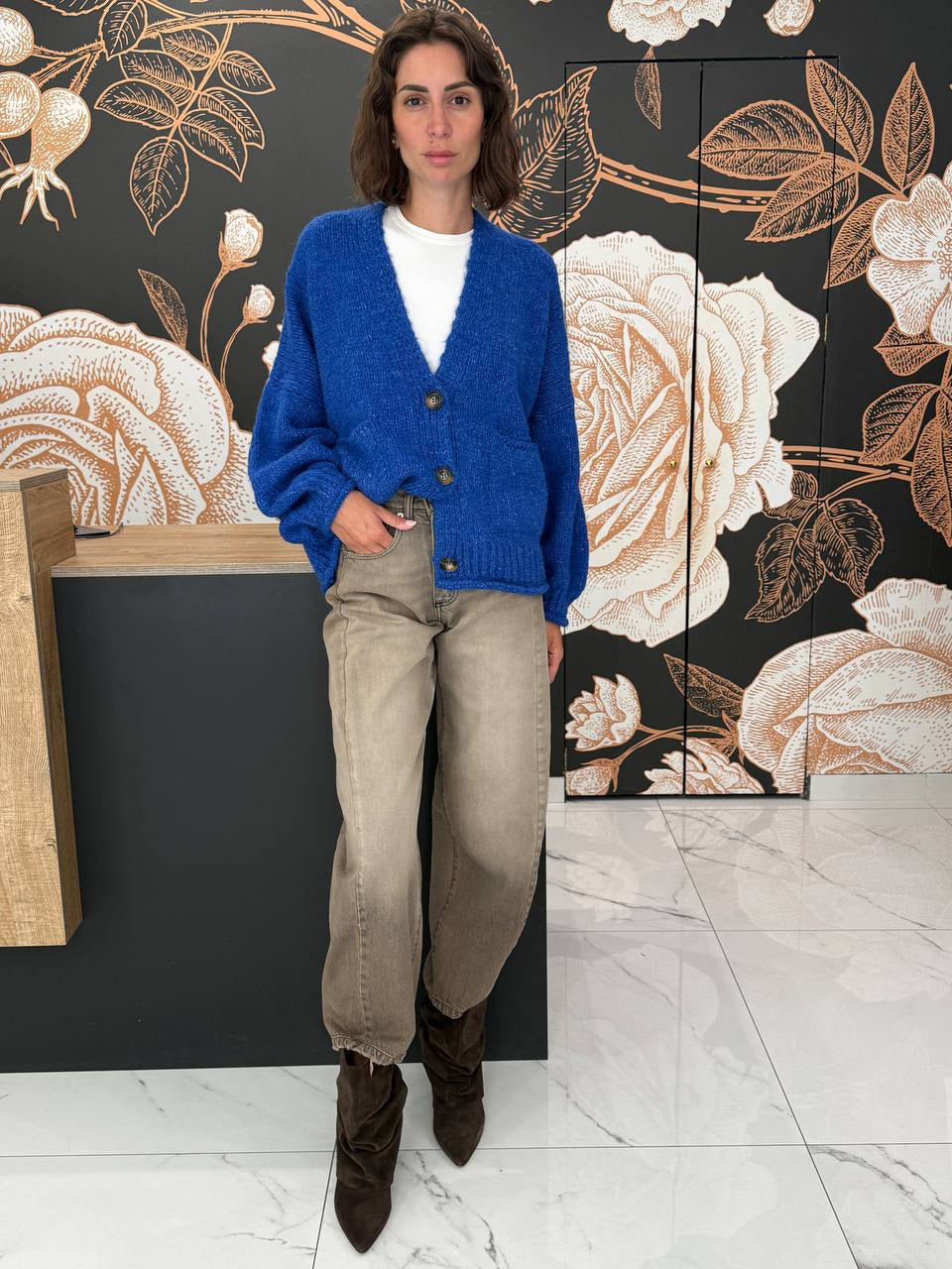 Cardigan tre bottoni blu cina - Haveone