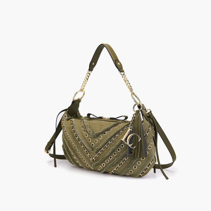Borsa a spalla mezzaluna Denim verde