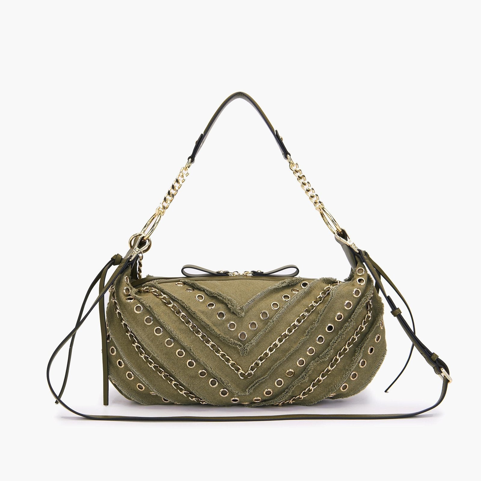 Borsa a spalla mezzaluna Denim verde