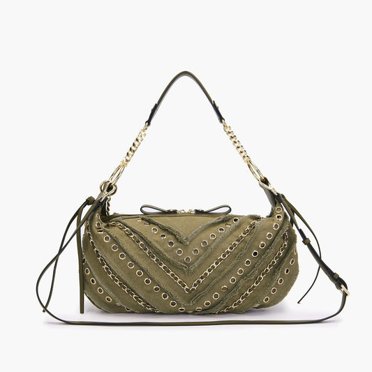Borsa a spalla mezzaluna Denim verde