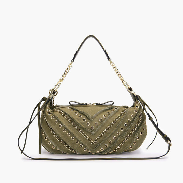 Borsa a spalla mezzaluna Denim verde