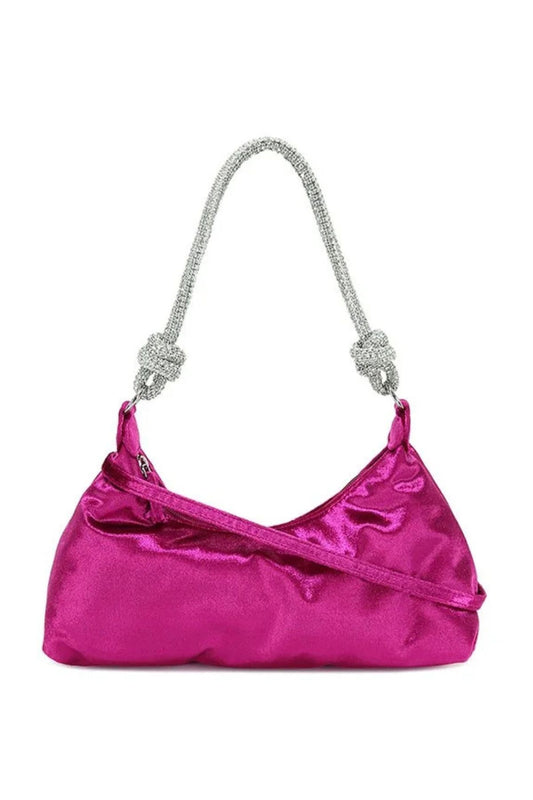 Borsa in velluto fuxia con manico di strass