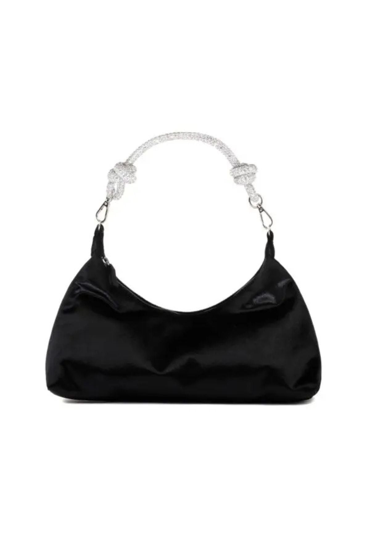 Borsa in velluto nero con manico di strass