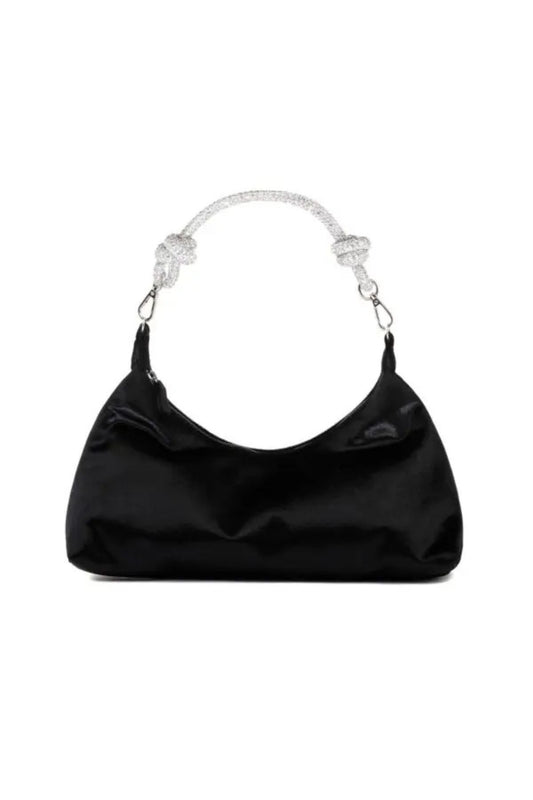 Borsa in velluto nero con manico di strass