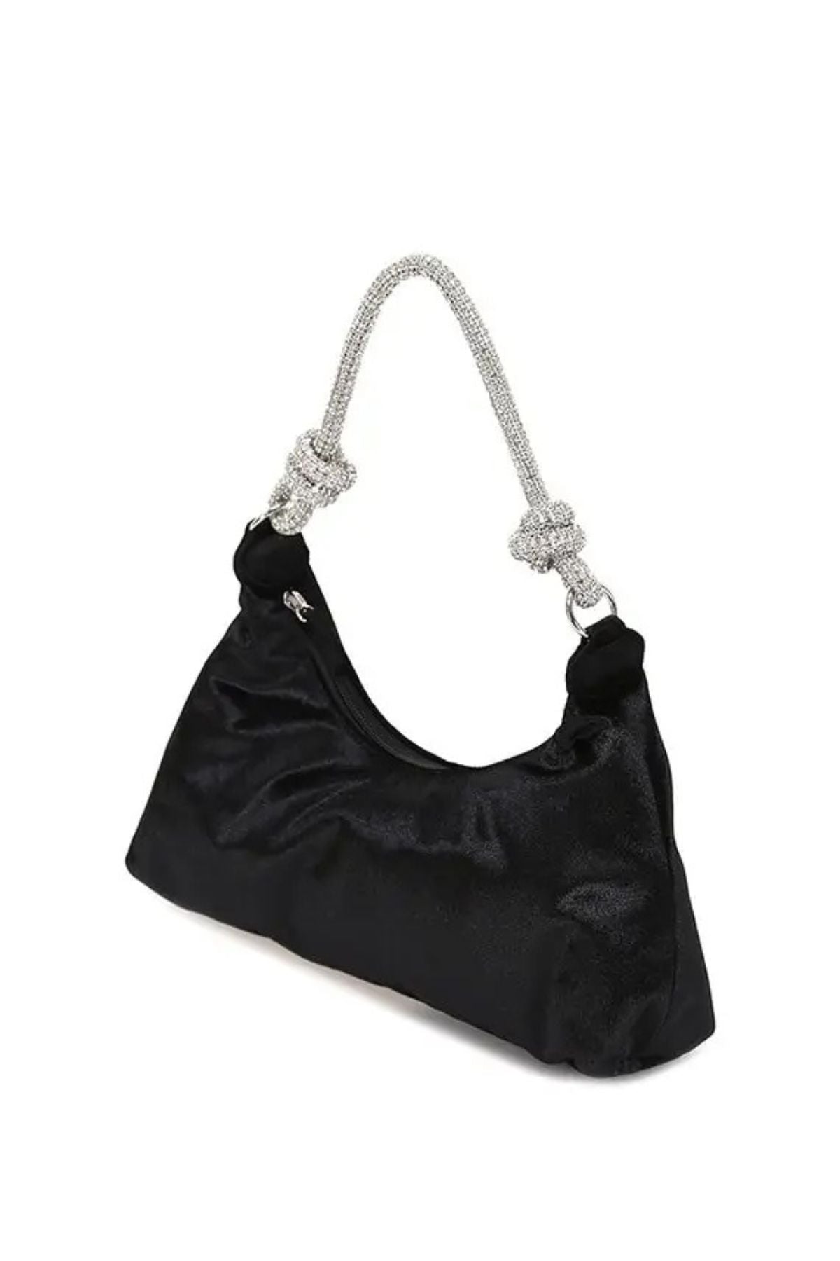 Borsa in velluto nero con manico di strass