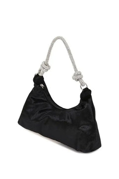 Borsa in velluto nero con manico di strass