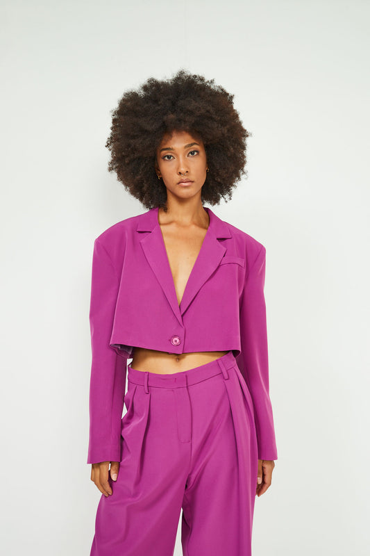 Giacca cropped monopetto malva