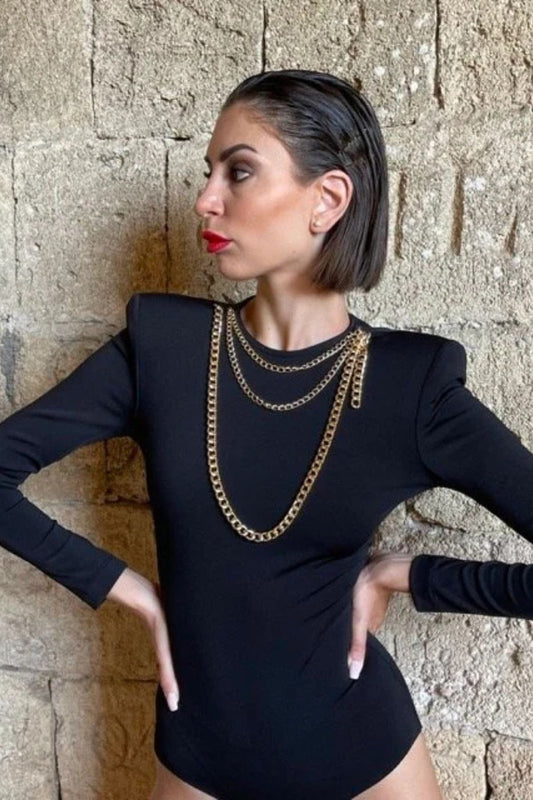 Body con spalloni  manica lunga