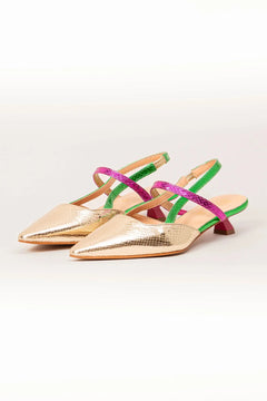 Slingback platino verde fuxia