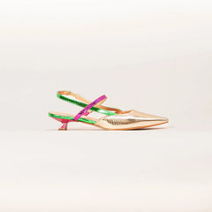 Slingback platino verde fuxia