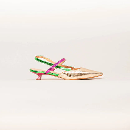 Slingback platino verde fuxia