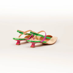 Slingback platino verde fuxia