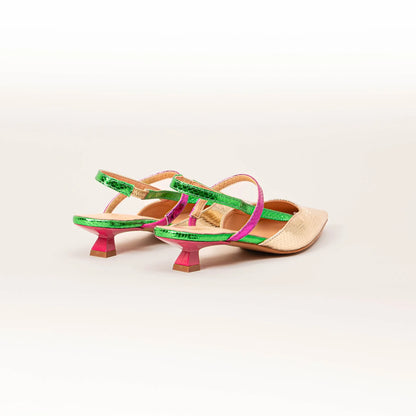 Slingback platino verde fuxia