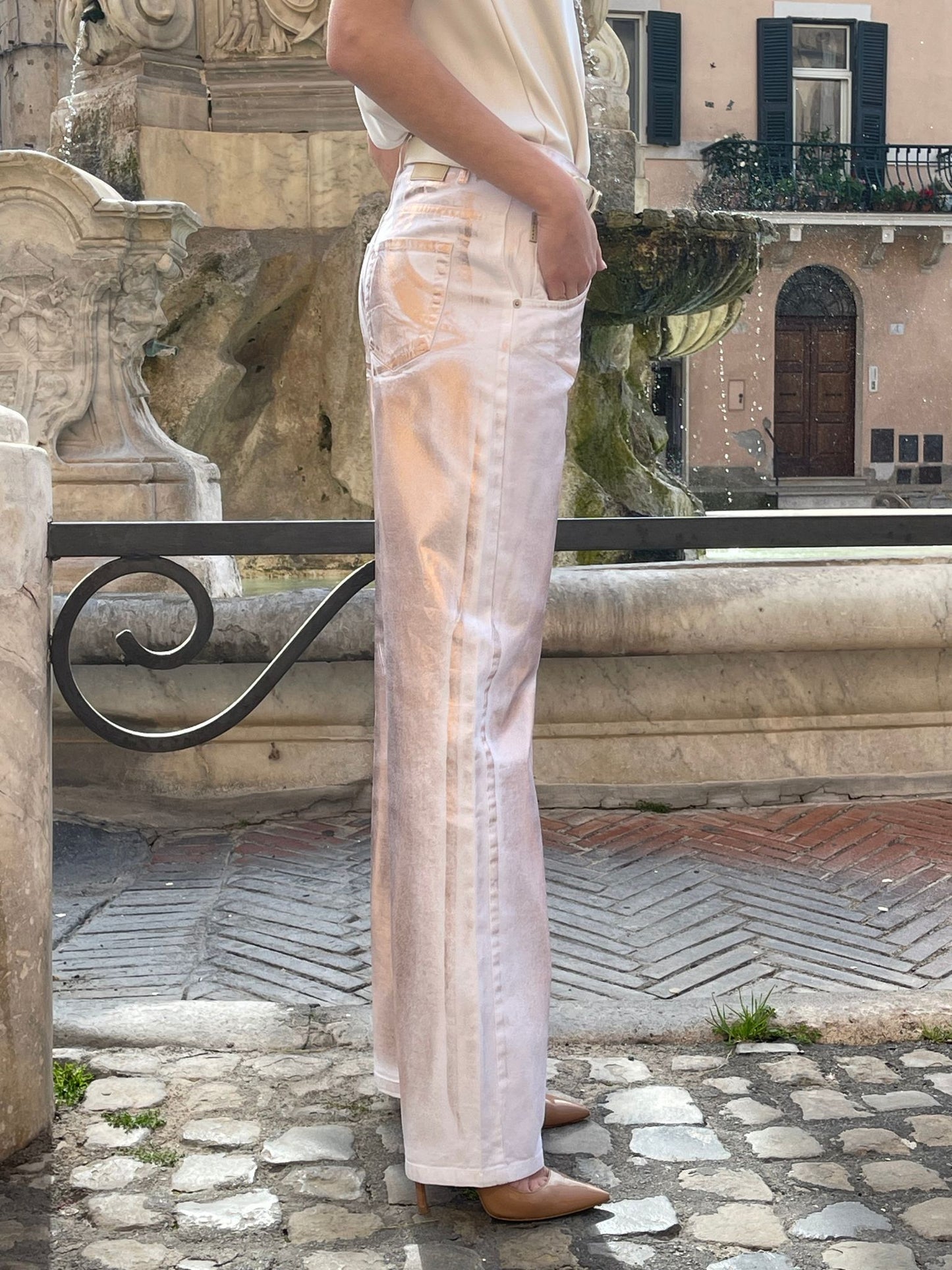 Pantalone bianco spalmato bronzo - HaveOne