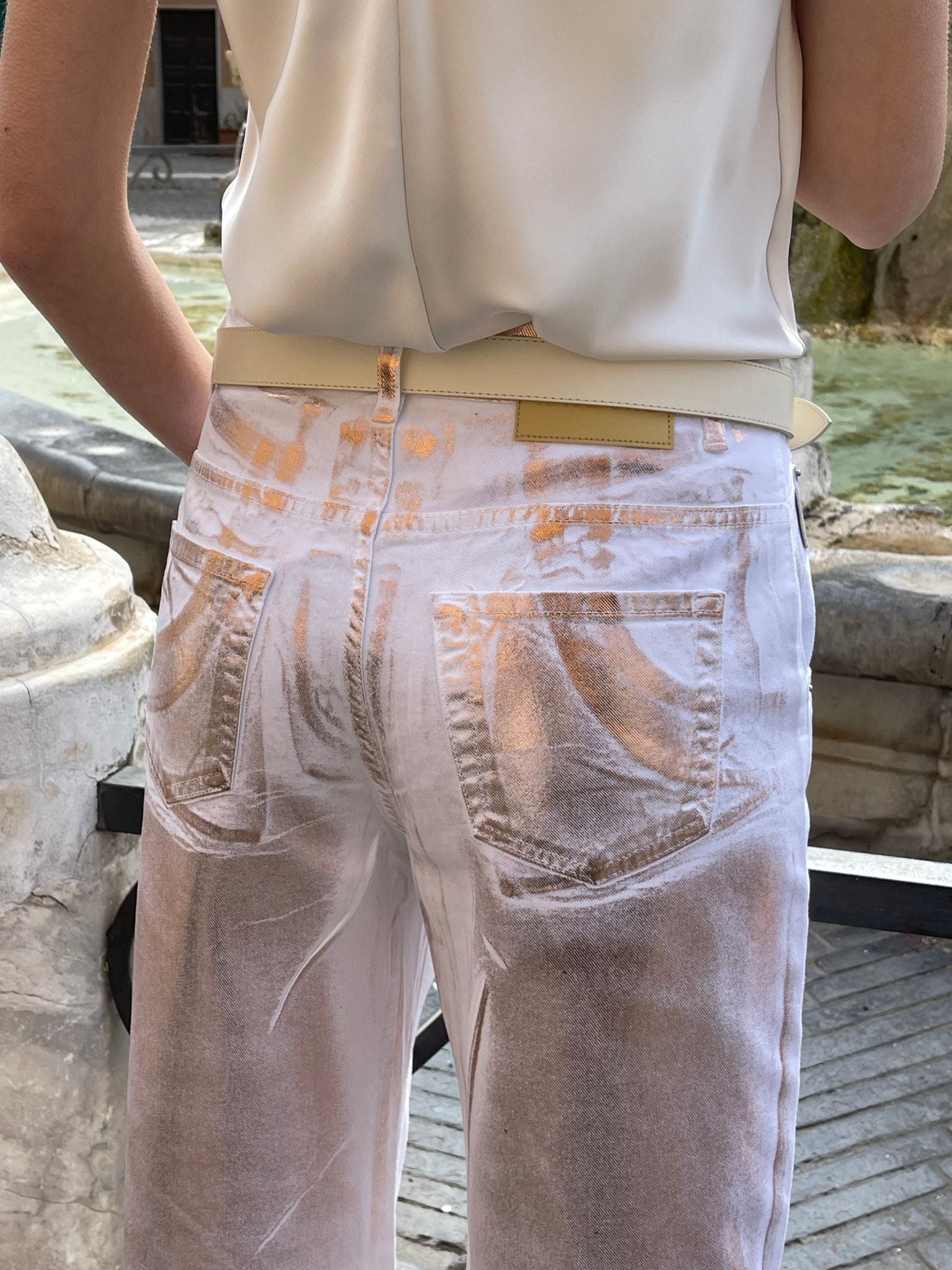 Pantalone bianco spalmato bronzo - HaveOne