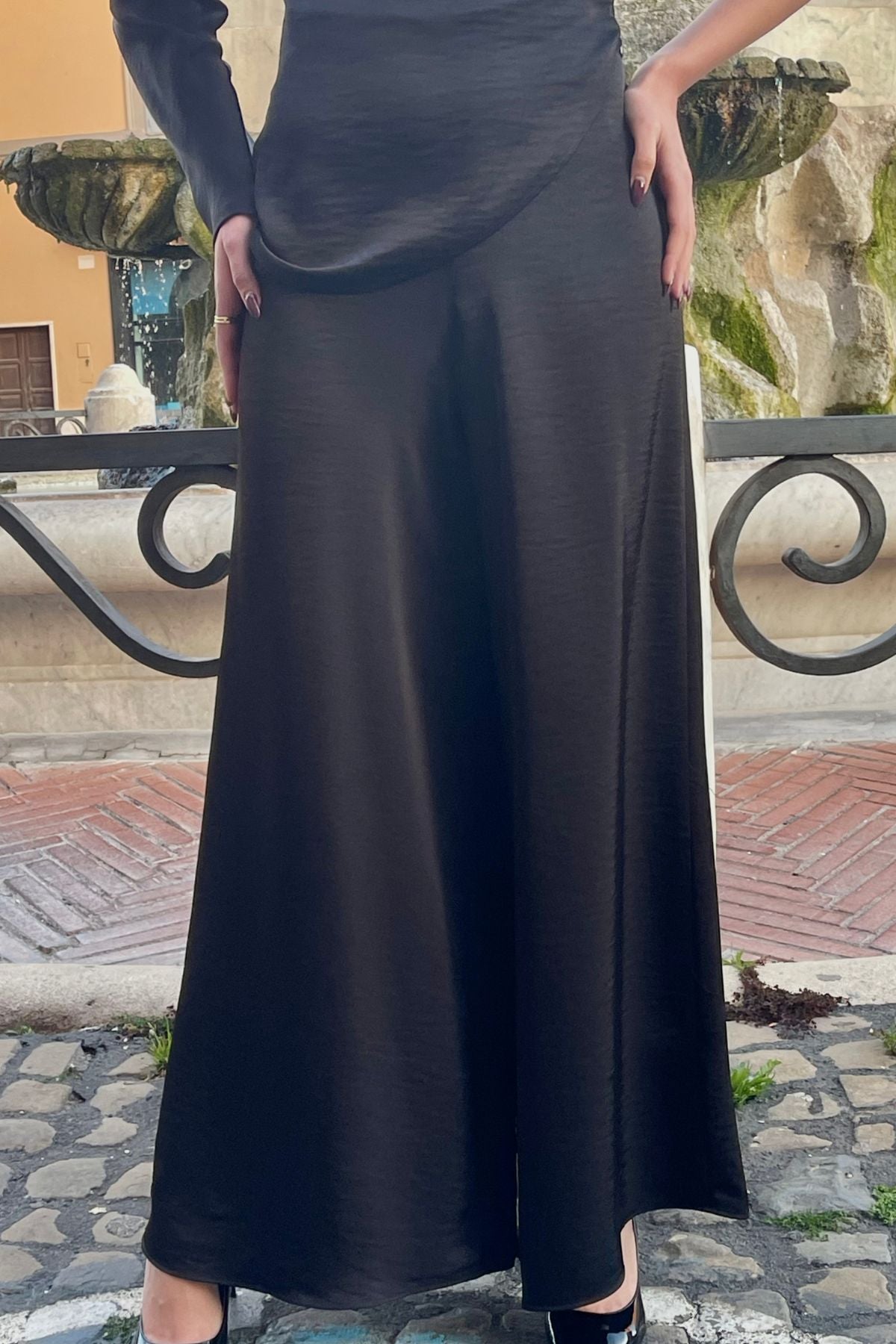 Pantalone morbido palazzo nero -Eleh