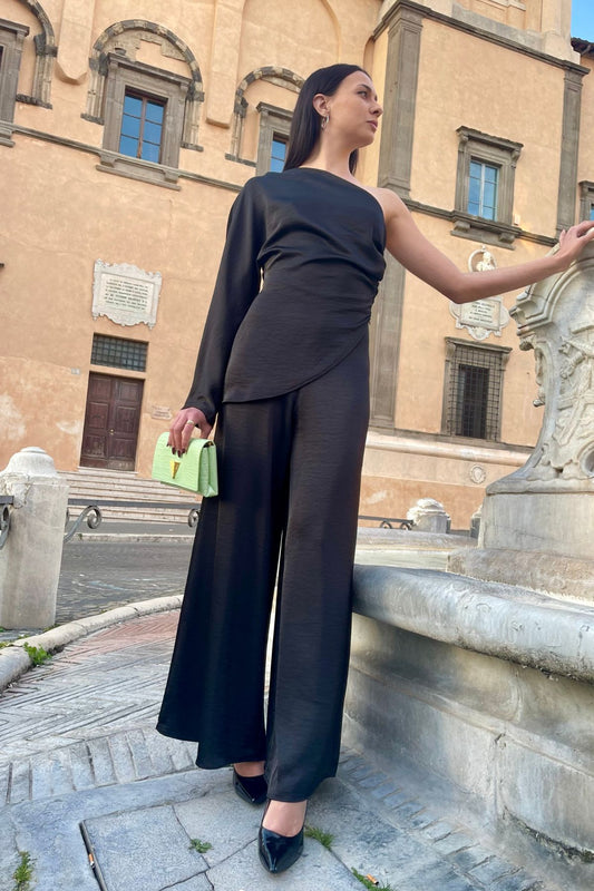 Pantalone morbido palazzo nero -Eleh