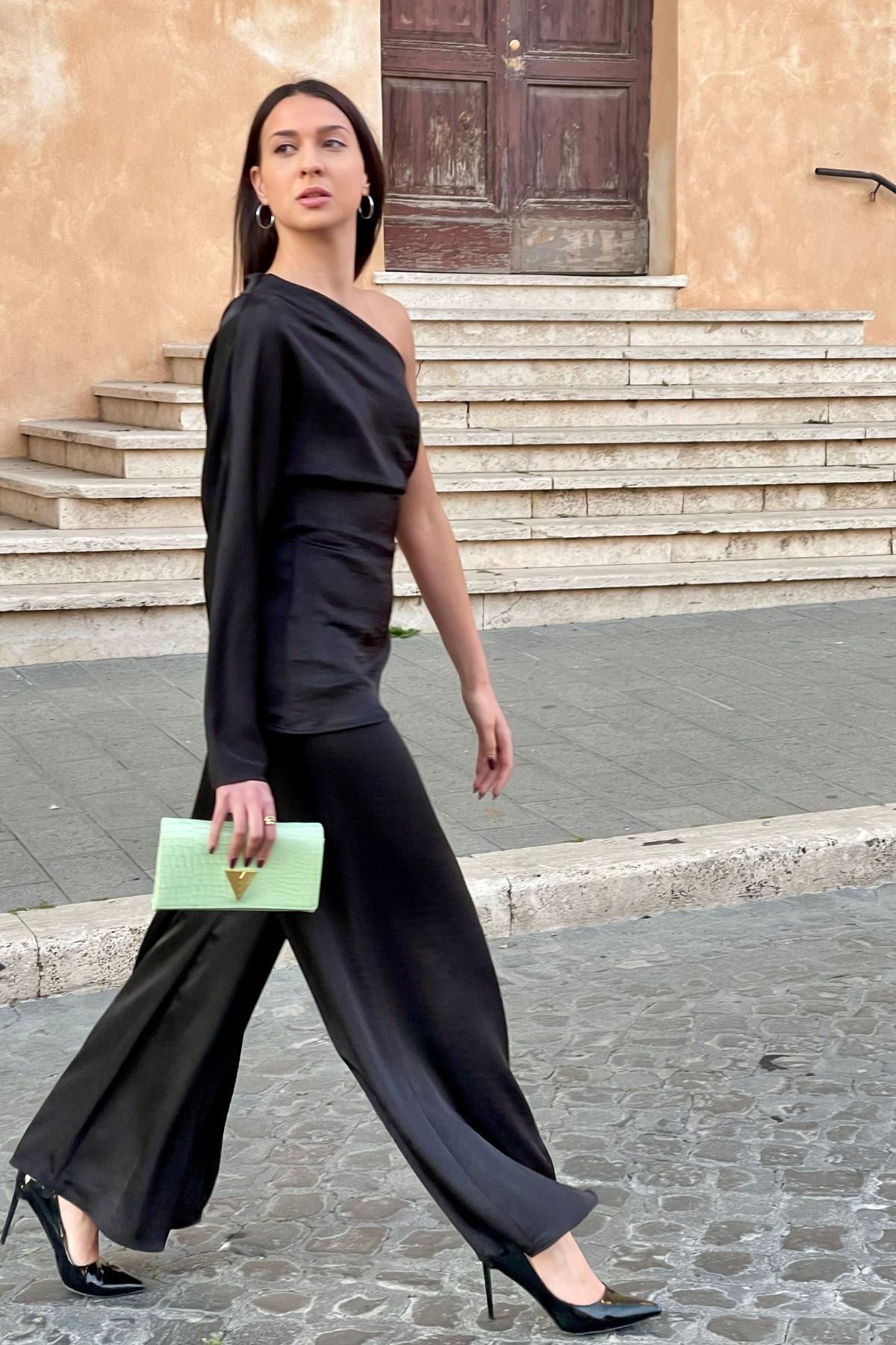 Pantalone morbido palazzo nero -Eleh