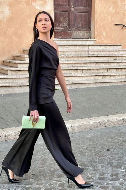 Pantalone morbido palazzo nero -Eleh