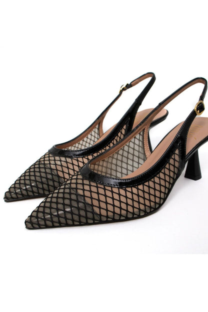 Slingback nera a rete con punta - Ovye