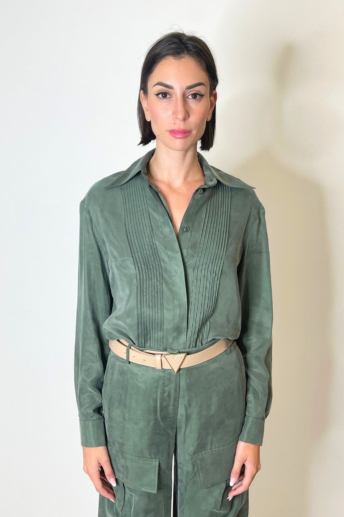 Camicia in cupro colore verde  militare - Silence Limited