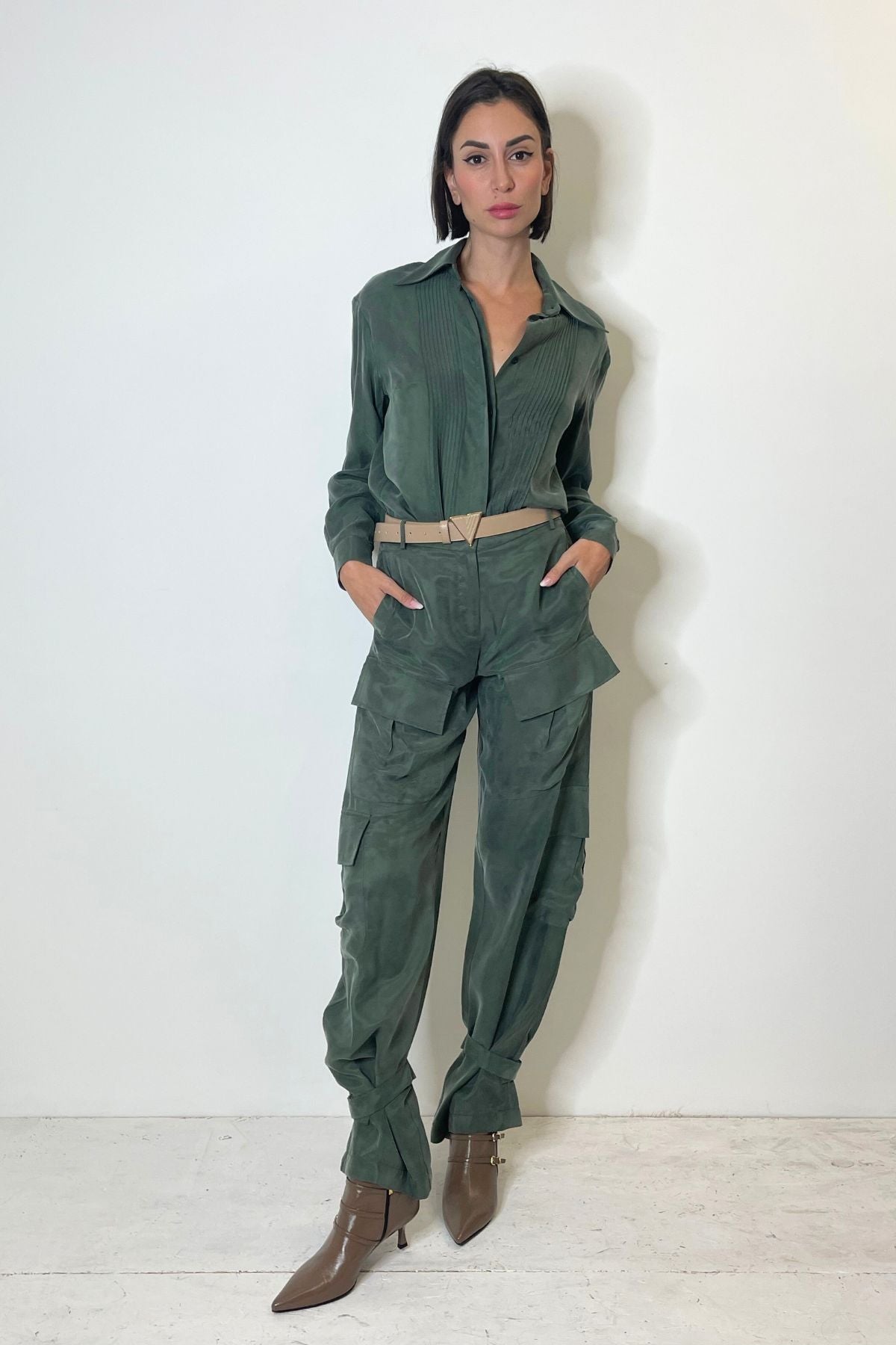 Camicia in cupro colore verde  militare - Silence Limited
