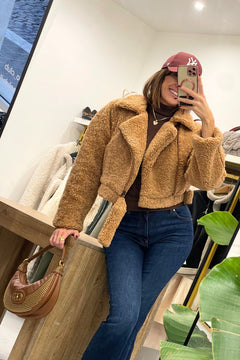 Pelliccia teddy modello crop colore cammello  - Silence Limited