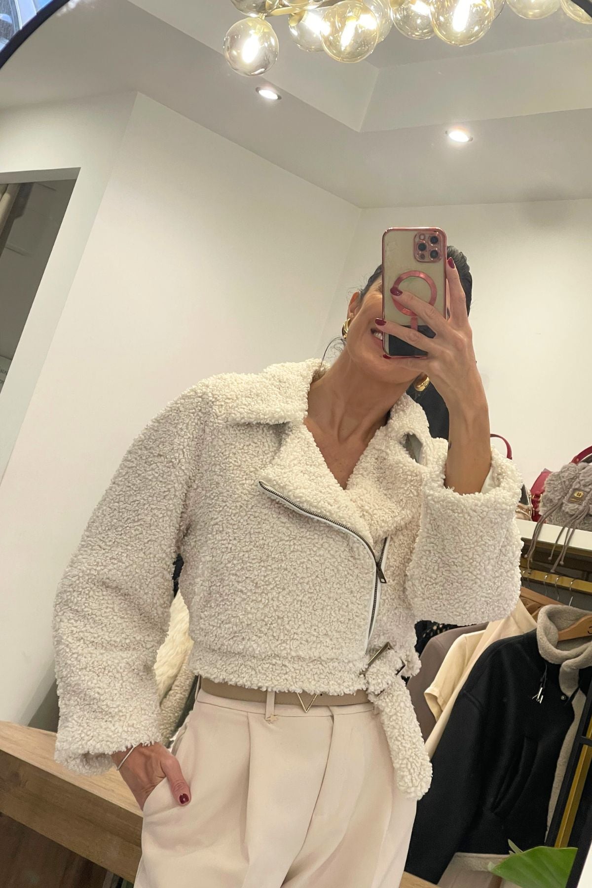Pelliccia teddy modello crop colore burro  - Silence Limited