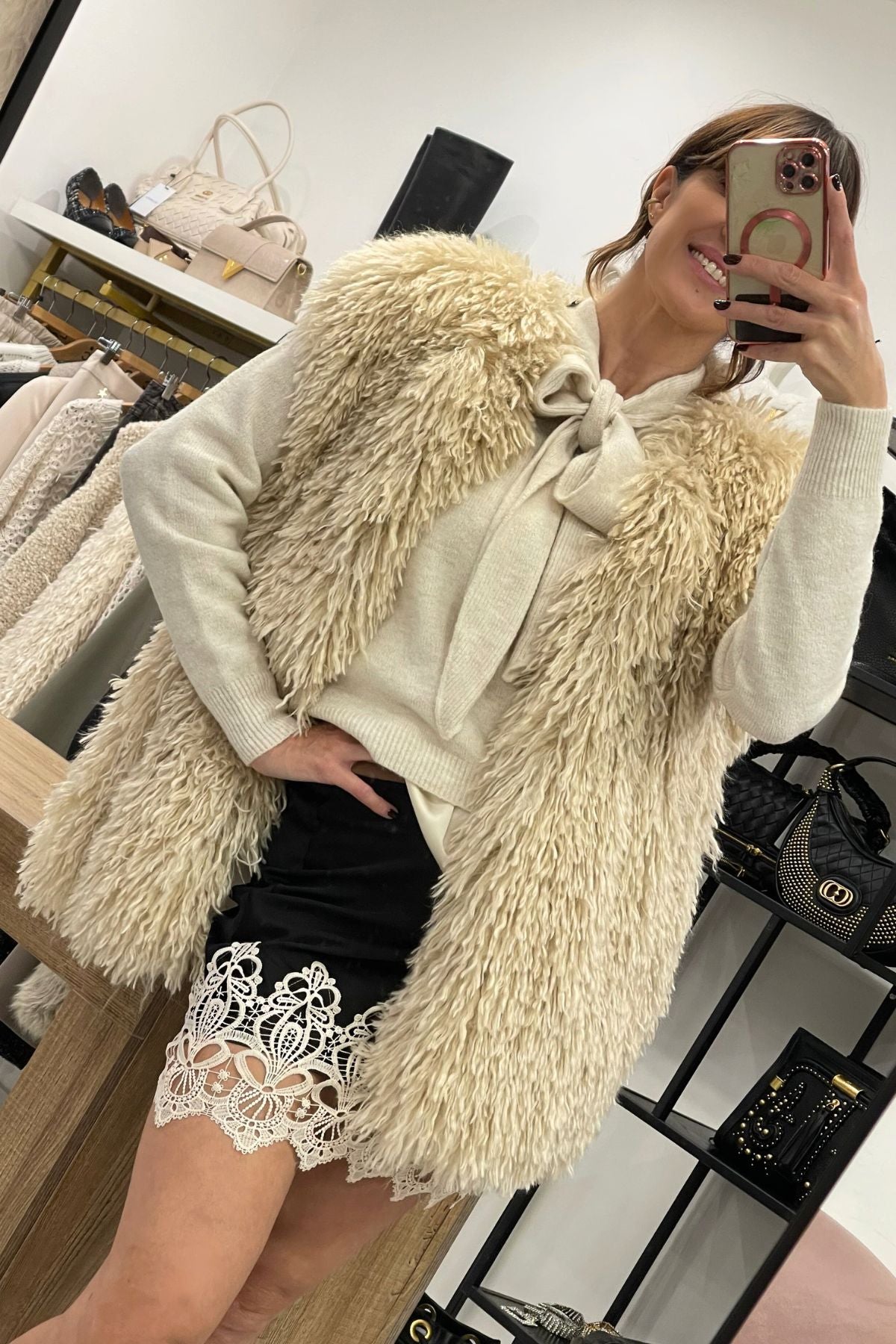 Minigonna con balza in pizzo burro - Haveone