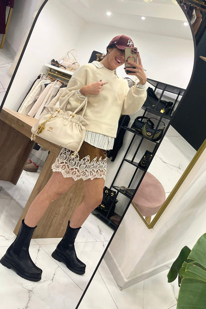 Minigonna con balza in pizzo burro - Haveone