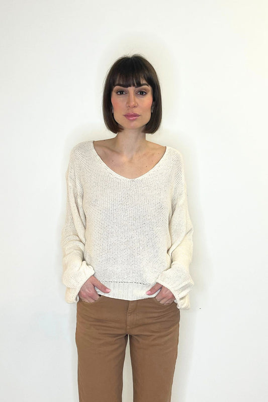 Maglia burro scollo V nido d'ape - Haveone