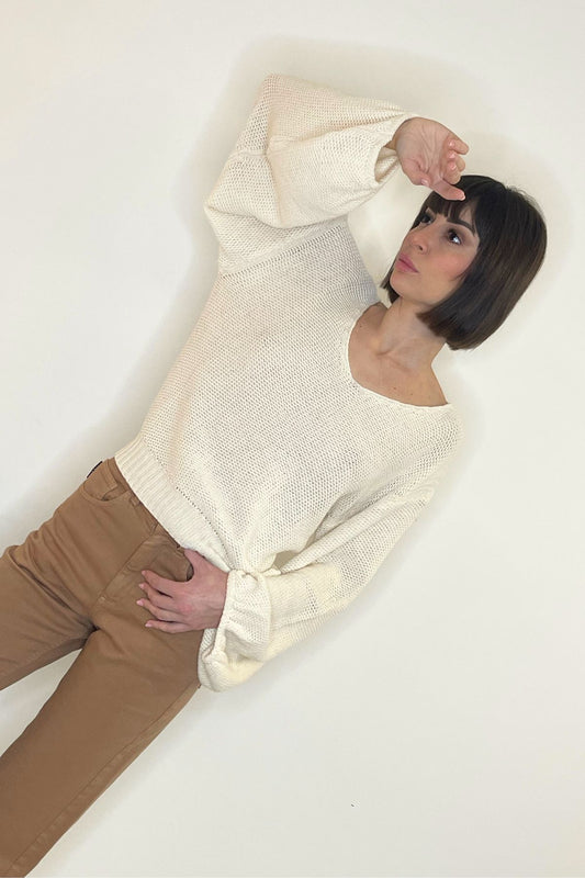 Maglia burro scollo V nido d'ape - Haveone