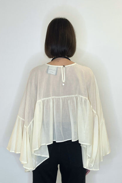 Blusa in cotone colore latte con balza - Souvenir Clubbing