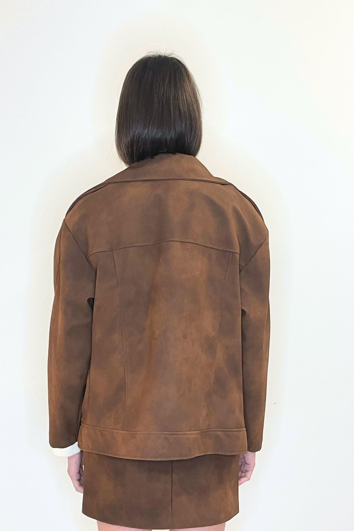 Biker in crosta colore cioccolato con chiusura zip - Haveone