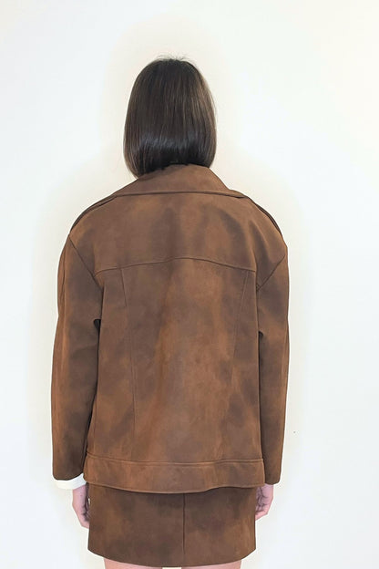 Biker in crosta colore cioccolato con chiusura zip - Haveone